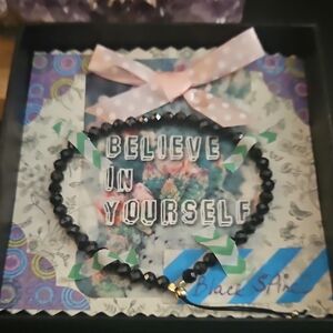 Handmade Bracelet Faceted Black Spinel Crystal Ooak Scrapbook Inspired Gift Box